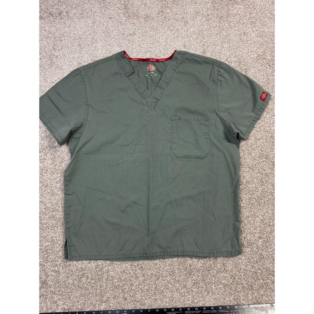 Dickies Mens Olive Green V-Neck Medical Scrub Top Pocket Size Large LG G